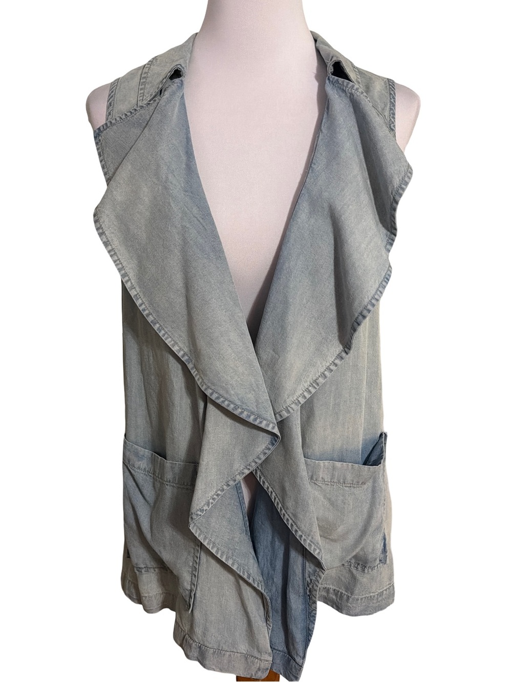 Cato Light Wash Denim Sleeveless Drape Vest